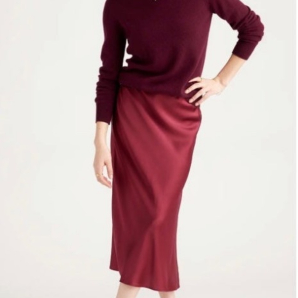 Quince Silk Midi Skirt Burgundy XS
